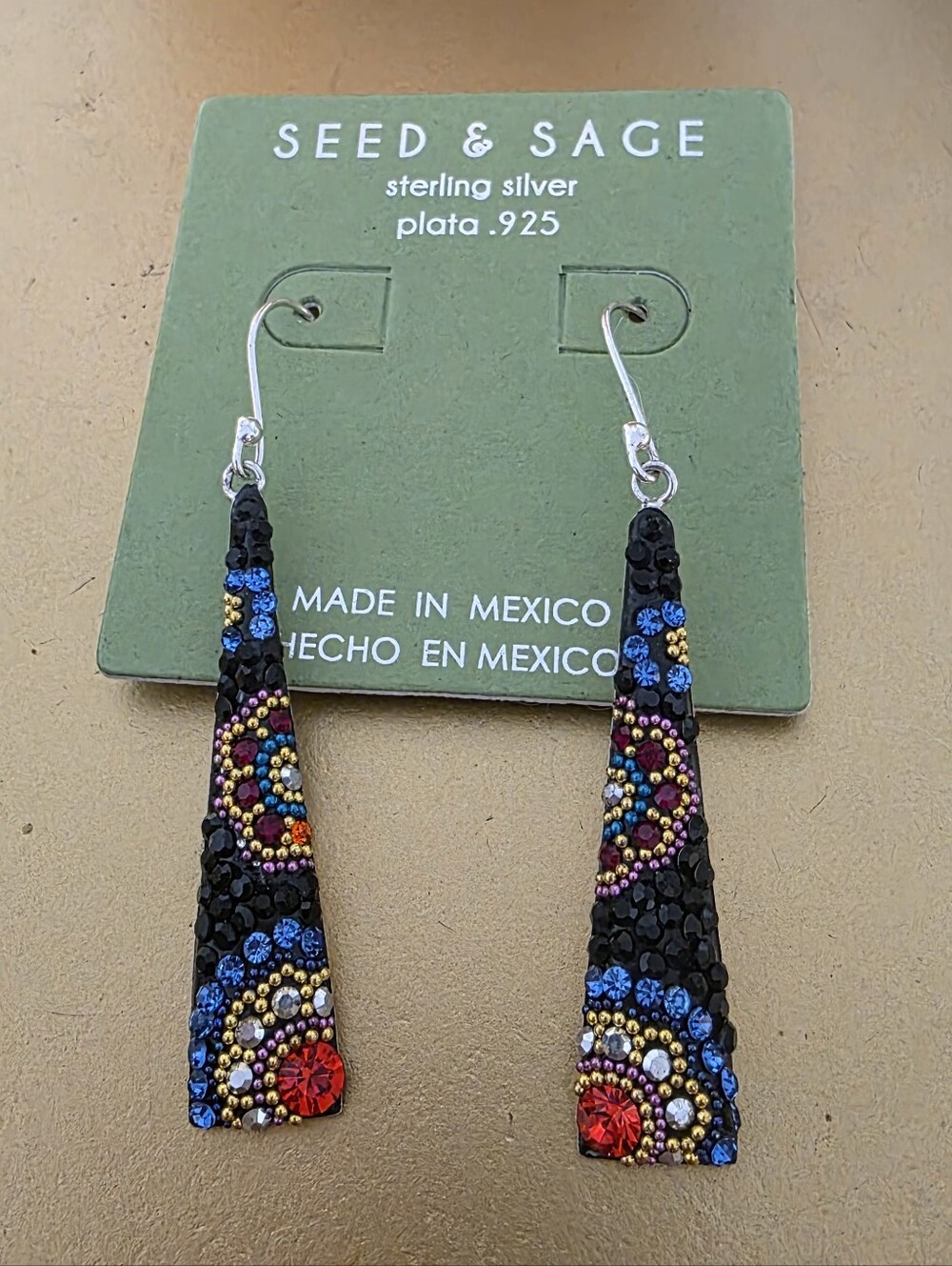 Seed & Sage Blue Multicolor Crystal Drop Earrings - Sterling Silver Hooks